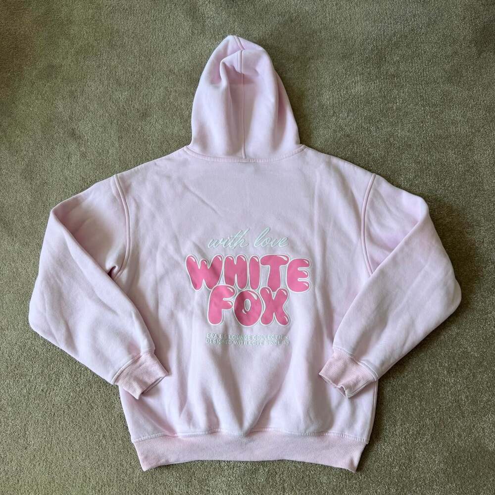 White Fox With Love Always Oversized Hoodie Baby Pink, Size XS/S
